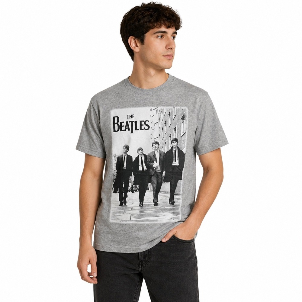 The Beatles Mens Jerzees Heather Gray Graphic T-Shirt Short Sleeve‎ Medium